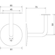 Nosilec za stopniščne ograje z vogalnikom 75 mm inox mat-mere