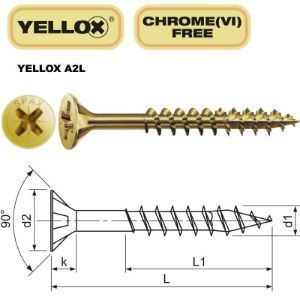 Vijak z vgr.gl. SPAX 5.0 x 60 DN, pozidriv 2 Yellox