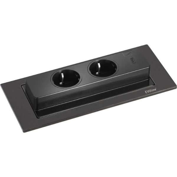 Slika Vtičnica Evoline BACKFLIP 2 x SCHUKO + 1 x USB C- ČRNA