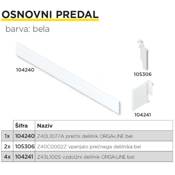 Blum ORGA-LINE Vzdolžni Delilnik Z43L100S Svileno Bela