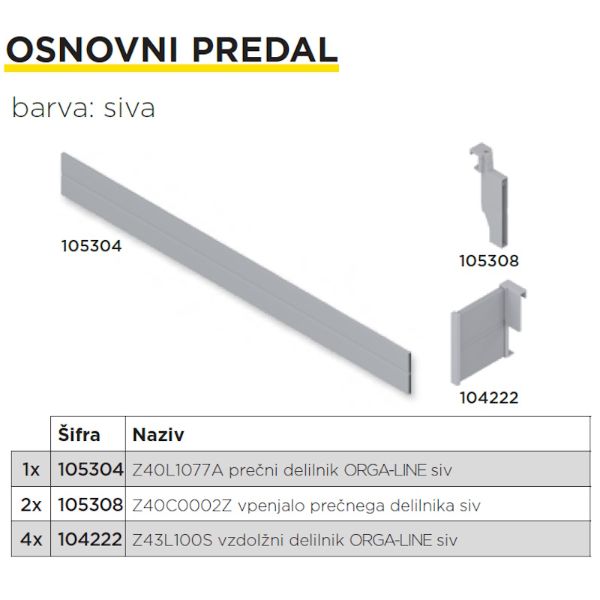 Blum ORGA-LINE Vzdolžni Delilnik Z43L100S Siv
