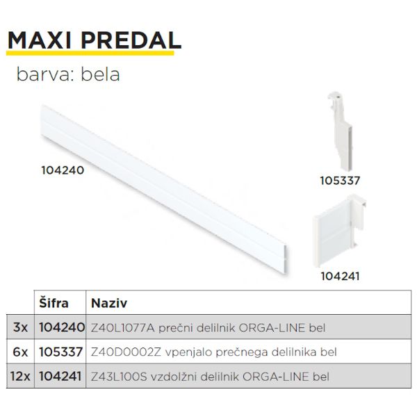 Blum ORGA-LINE Vpenjalo Prečnega Delilnika Z40D0002Z Svileno Bela