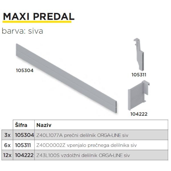 Blum ORGA-LINE Vpenjalo Prečnega Delilnika Z40D0002Z Svetlo Sivo