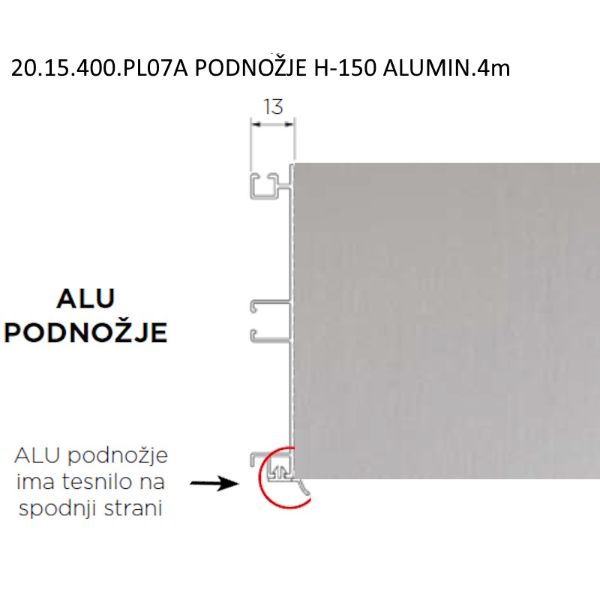 VOLPATO Alu podnožna letev H-150 masivna 4m (20.15.400.PL07A)
