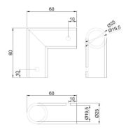 SISO X-Spojnik 90° za Cev ø19mm Črn Inox AISI 304-mere