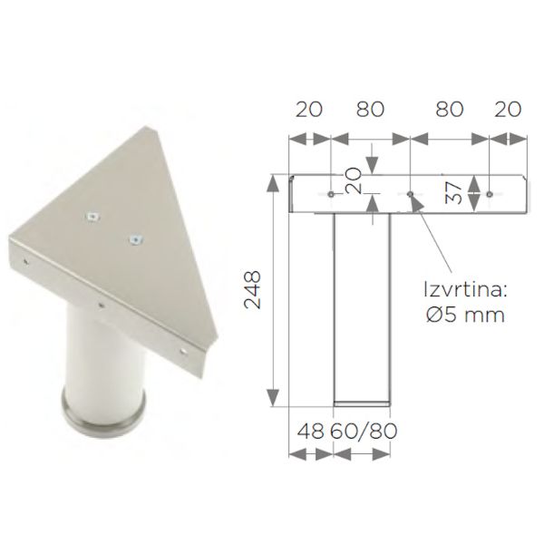 Posteljna noga Star okrogla Ø80x245 mm z ploščo (RAL 9006)