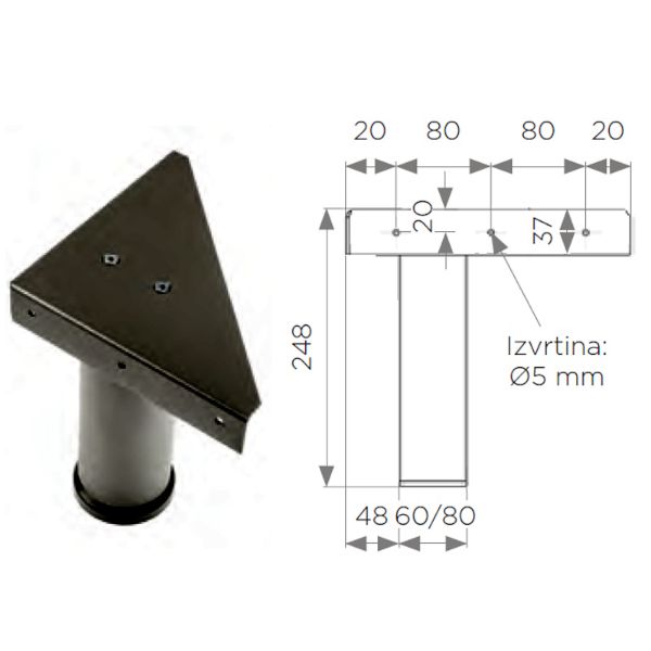 Posteljna noga Star okrogla Ø80x245 mm z ploščo (RAL 9005 - črna)